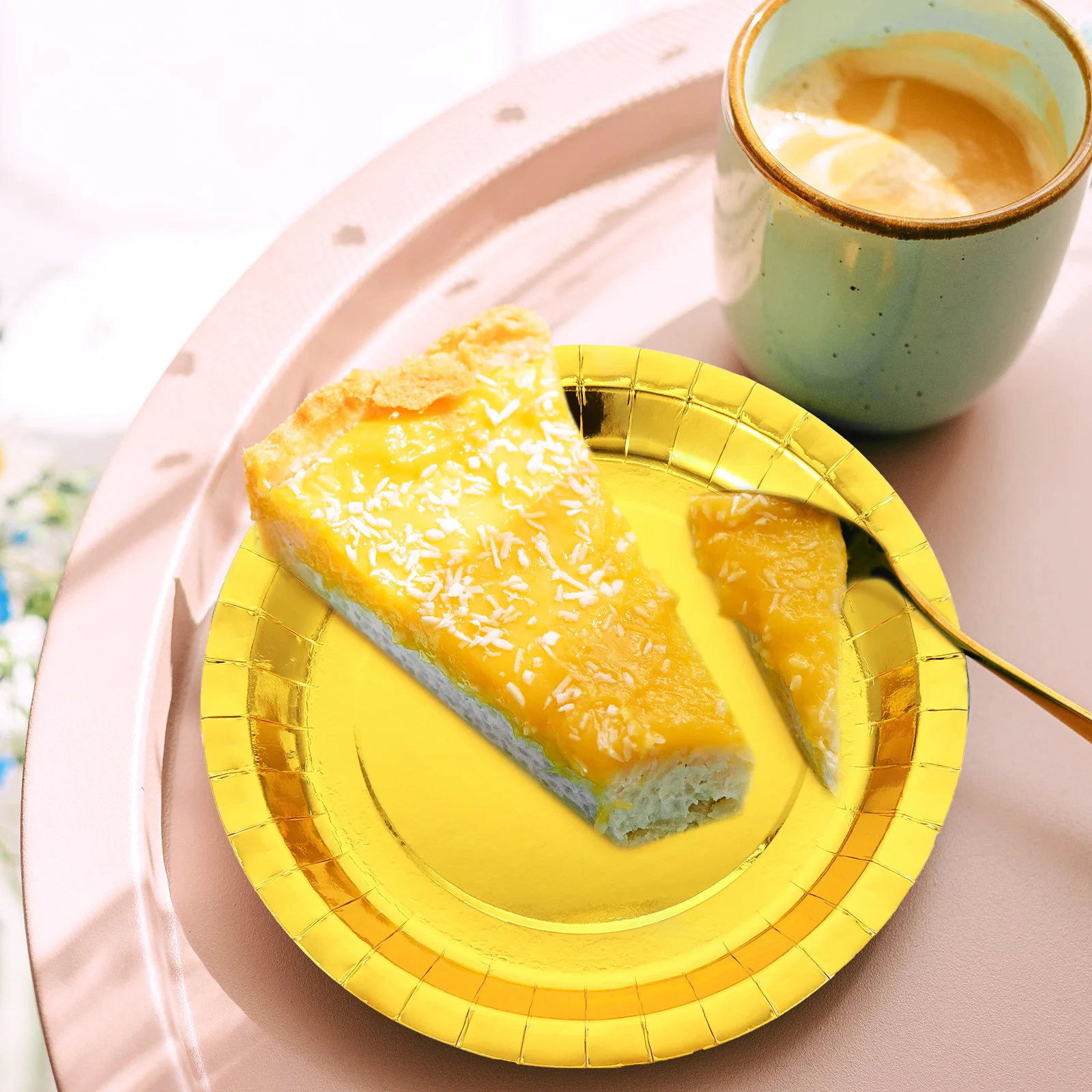 

30pcs Disposable Cake Plates Golden Paper Dessert Trays Sturdy Lightweight Multi Function Party Family Food Serving for Banquet