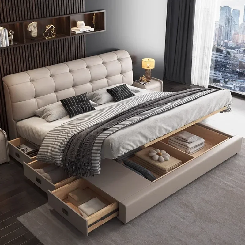 

Storage Leather Modern Double Bed Soft Adults Design Multifunctional Queen Double Bed Space Saving Letto Matrimoniale Furniture