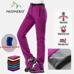 NUONEKO Neue Winter Frauen Im Freien Hosen Dicke Fleece Softshell Sport Hosen Wandern Trekking Ski Wasserdichte Frauen Hosen PM21