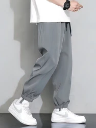 Summer Ice Silk Jogger Pants Men Loose Wide Leg Thin Slim Fit Oversized Sweatpants Male Outfits Casual Ankle-Length Trousers
