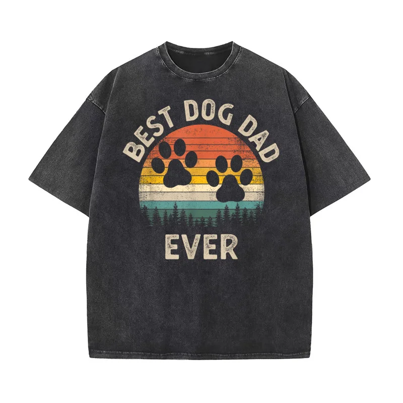 

Best Dog Dad Ever Vintage Father's Day Dog Lover Pure Cotton T-shirt Oversized Art Graphic Clothing Printed Summer Men Tees