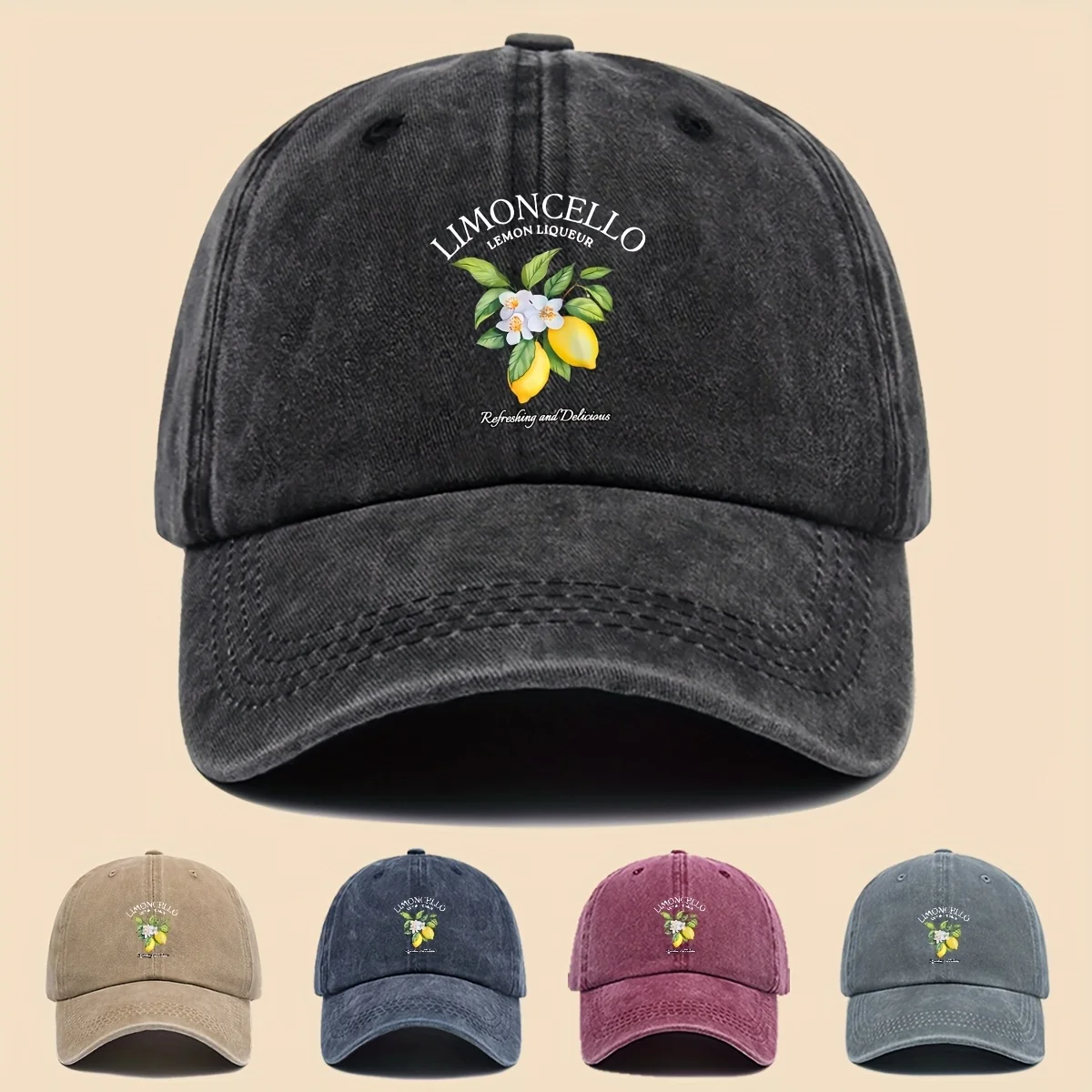 1pc Lemon Print Baseball Cap with Lemon Pattern, Breathable Adjustable Dad Hat Suitable for Outdoor Sports, Suitable for Cycling