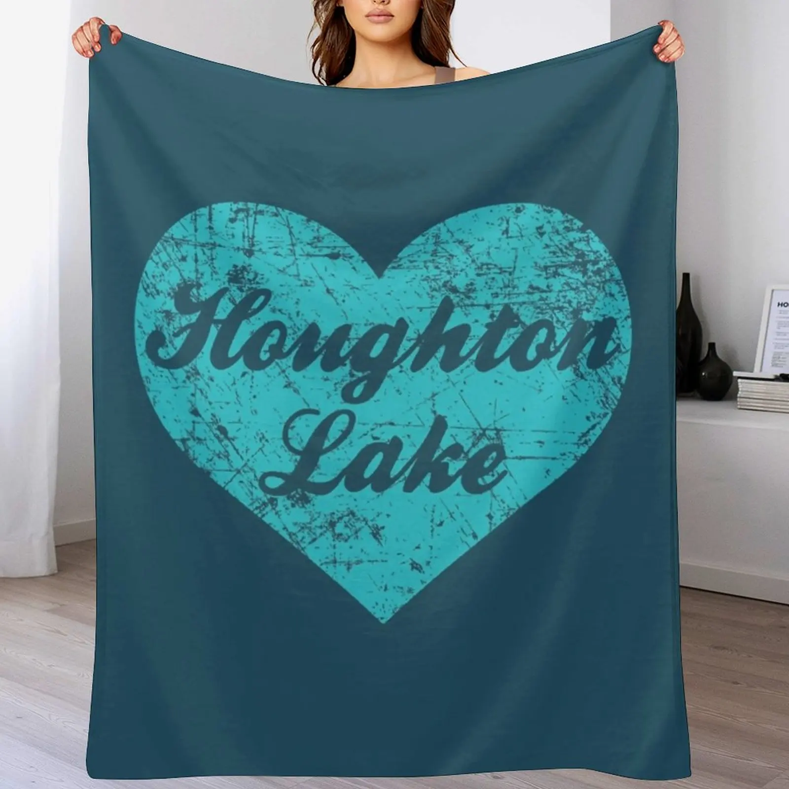 

I Love Houghton Lake Shirt, Michigan Camping Throw Blanket christmas gifts Designers Winter beds Softest Blankets