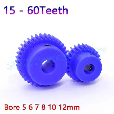 1Mod engranaje de motor de engranaje de nailon azul con paso 15 - 60 dientes diámetro de engranaje recto de plástico 5 6 7 8 10 12 mm