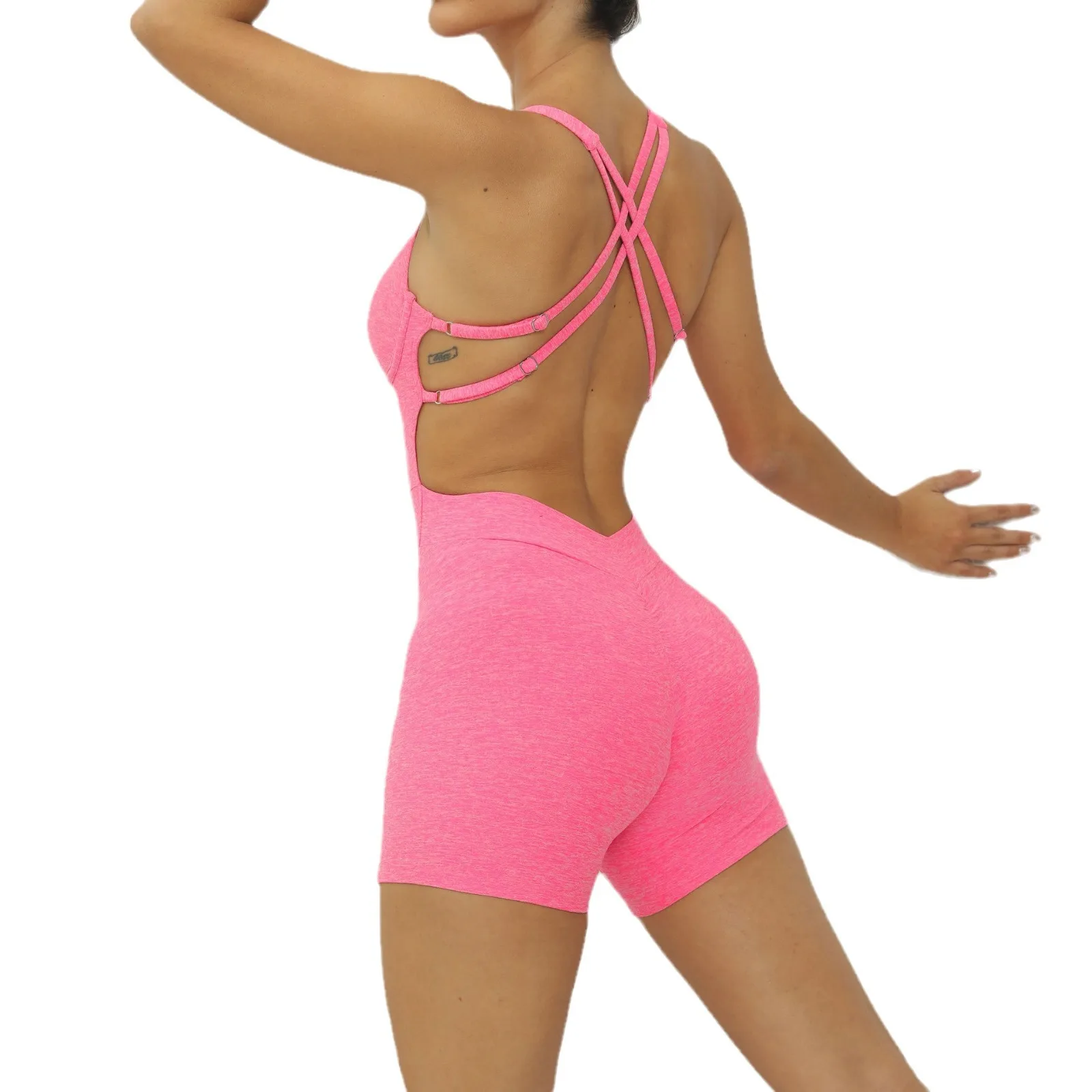 V Back One-Piece Suit Scrunch Sports Jumpsuit Women Gym Rompers Female Quick-Drying Yoga Clothing Fitness Sexy Bodysuits Women