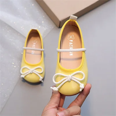 Bow Line with Round Toe A Slip-on Girls Shoes Multi-color, Girls Spring and Autumn New PU Outdoor Casual Shoes, Size 21-36