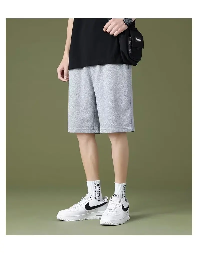 Solid Color Versatile Men Thin Style Simple Summer Elastic Waist Slimming Sports and Casual 5-point Pants