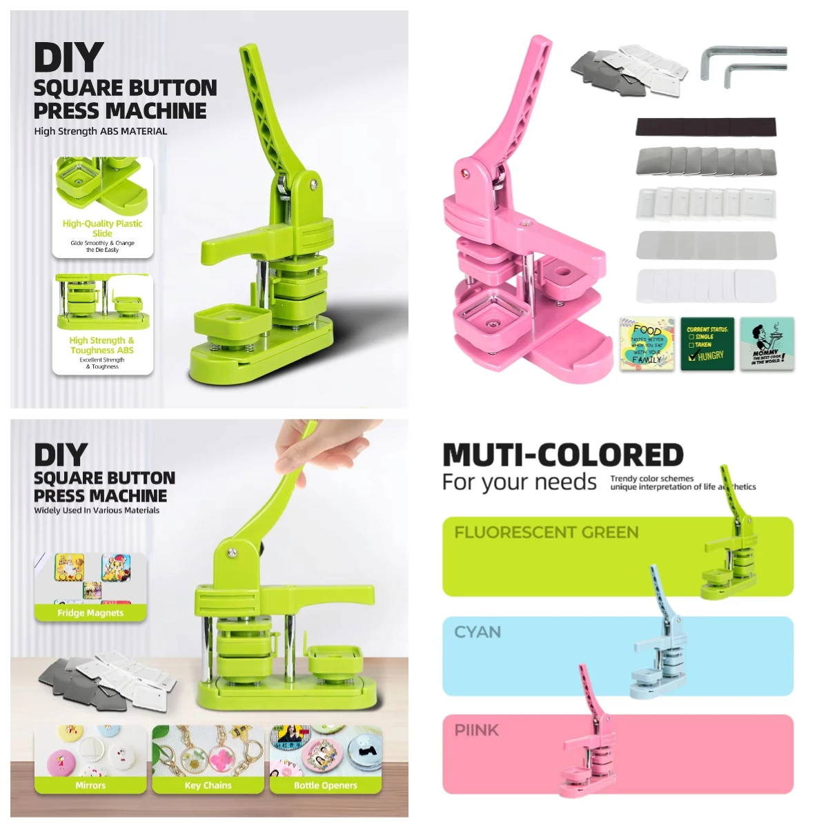 

WJW Colorking Square 50*50 Pin Punch Press Badge Button Maker Fridge Magnet Button Making Machine