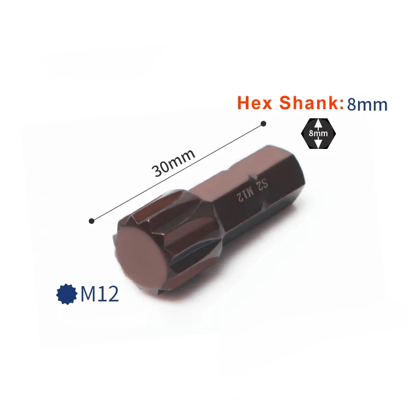 Imagem -05 - Comprimento Torx Chave de Fenda Bits 12 Pontos Estriados mm 16hex Shank Impacto Estrela Bit m5 m6 m8 M10 M12 s2 Ferramentas de Liga de Aço Peças 30 mm