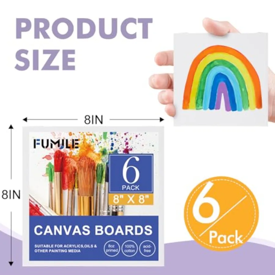 Canvas Boards for Painting 8x8, Pack Canvases for Painting Primed Acid Free Blank Canvas Panels for Painting Canvas for Classro