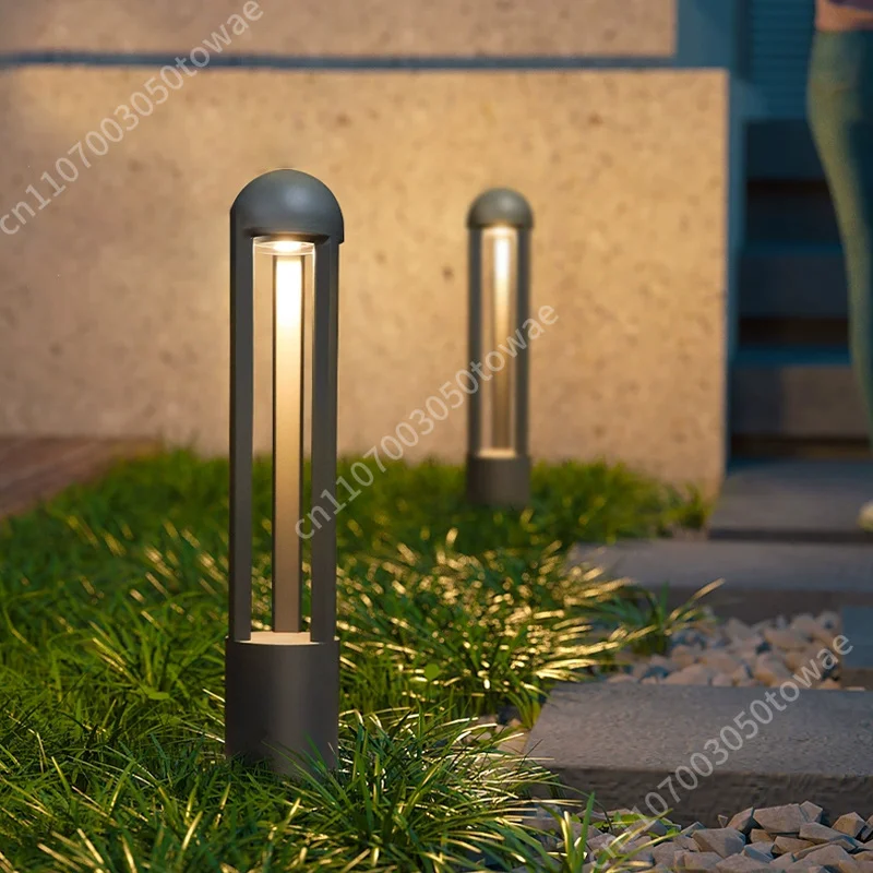 Outdoor Waterproof Sand Gray Aluminum Alloy Die-Casting Lamp Body 3000K Color Temperature Community Garden Villa Lights Lawn