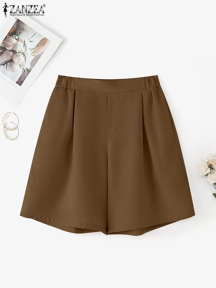 

ZANZEA Casual Loose Shorts Women Elastic Waist Summer Short Pants 2025 Fashion Vintage Solid Color Pockets Bottoms Oversized