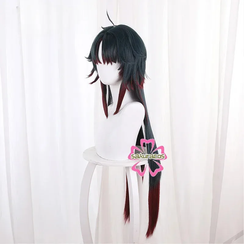 25COSHonkai ستار السكك الحديدية بليد شعر مستعار تأثيري 90 سنتيمتر طويل أزرق داكن مختلط الأحمر الطبقات الباروكات مقاومة للحرارة شعر مستعار هالوين لدور زي