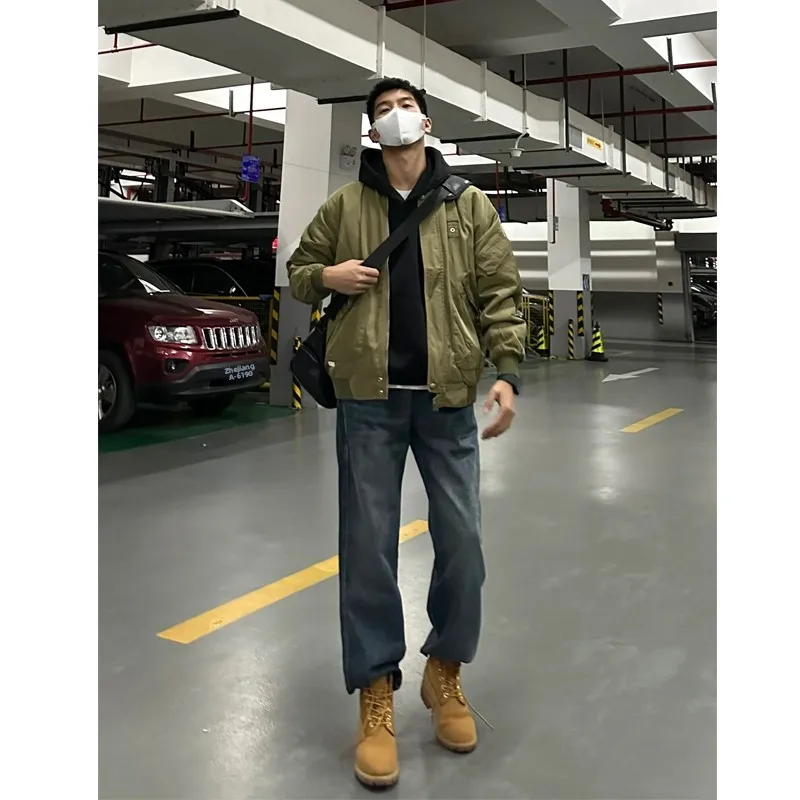 

Американские джинсы прямого кроя High Street Slim для мужчин, весна-осень, новинка 2024 года, модные длинные брюки, молодежный тренд, полиэстер