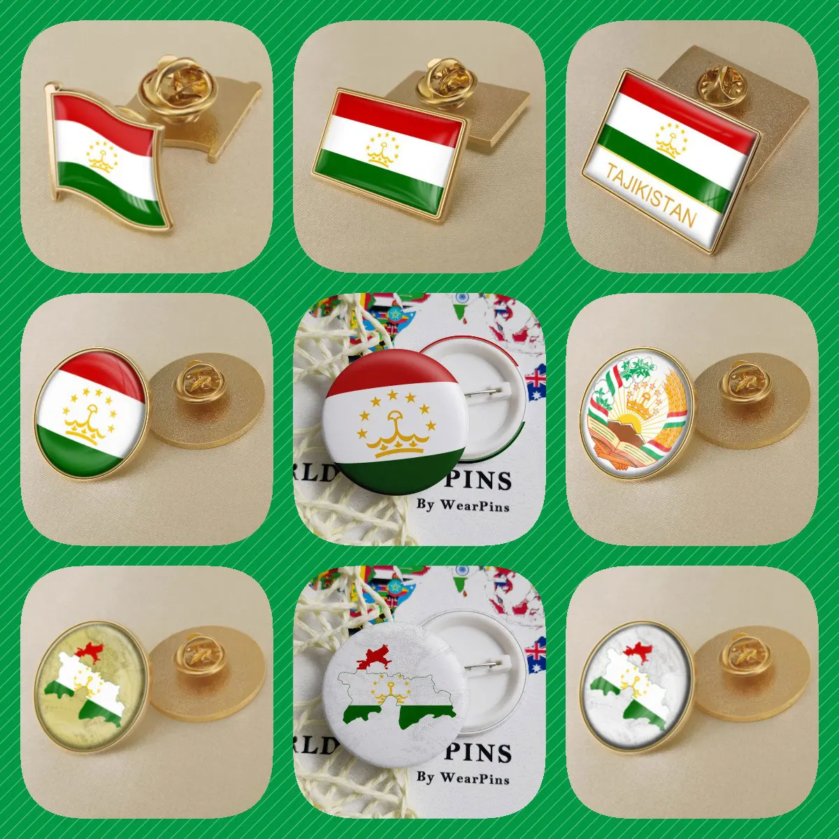 Tajikistan Flag National Emblem Brooches Badges Lapel Pins
