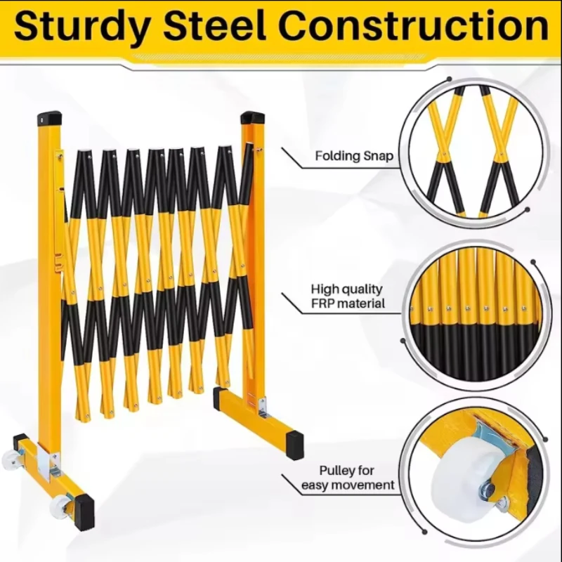 Folding 3.0-5.0m Telescopic Safety Fence Fiberglass Insulated Road Barrier for Outdoor Garage Security Protection