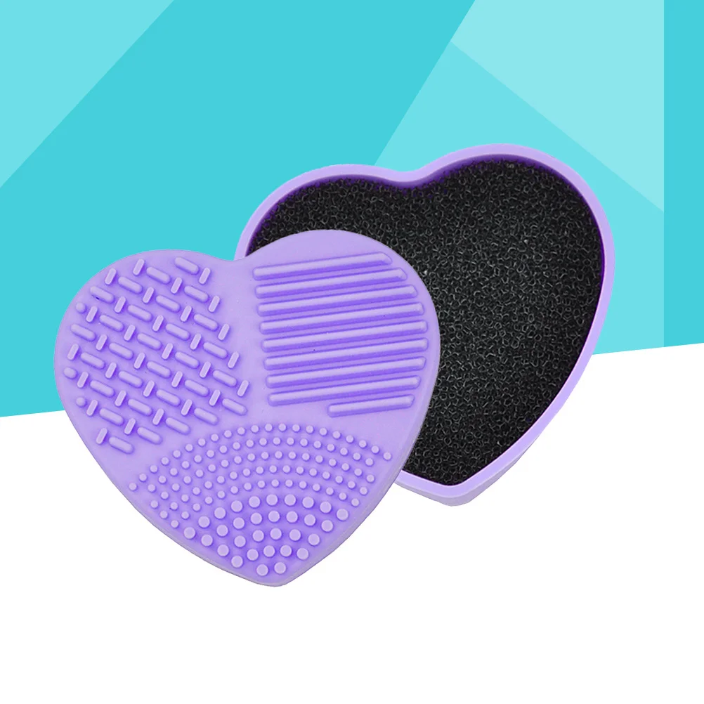 Esponja maquiagem sombra de olho escova caixa de limpeza roxo em forma de coração sílica gel seco molhado dupla utilização caso limpo rápido para viagens