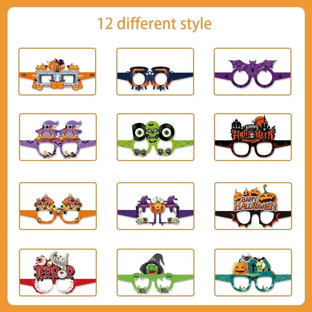6pcs Bats Halloween Funny Glasses Witch Hat Pumpkin Ghost Paper Glasses Paper Cosplay Props Pumpkin Glasses Kids Gift Toys