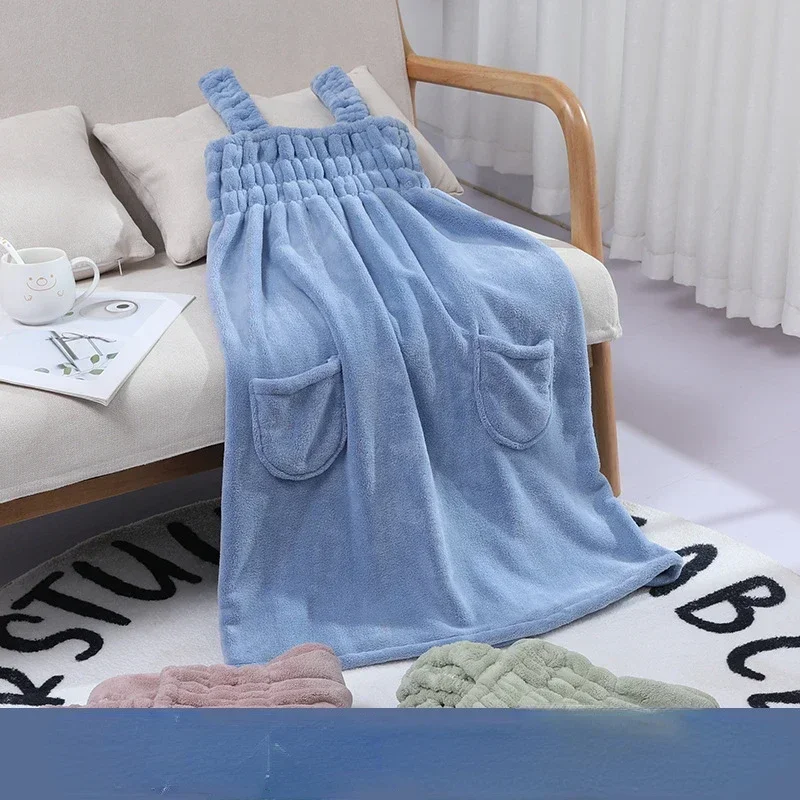 Women Wearable Bath Towel Wearable Towels Coral Fleece Women's Bath Skirt Absorbent Bath Skirt Shower Sauna Wear Towel