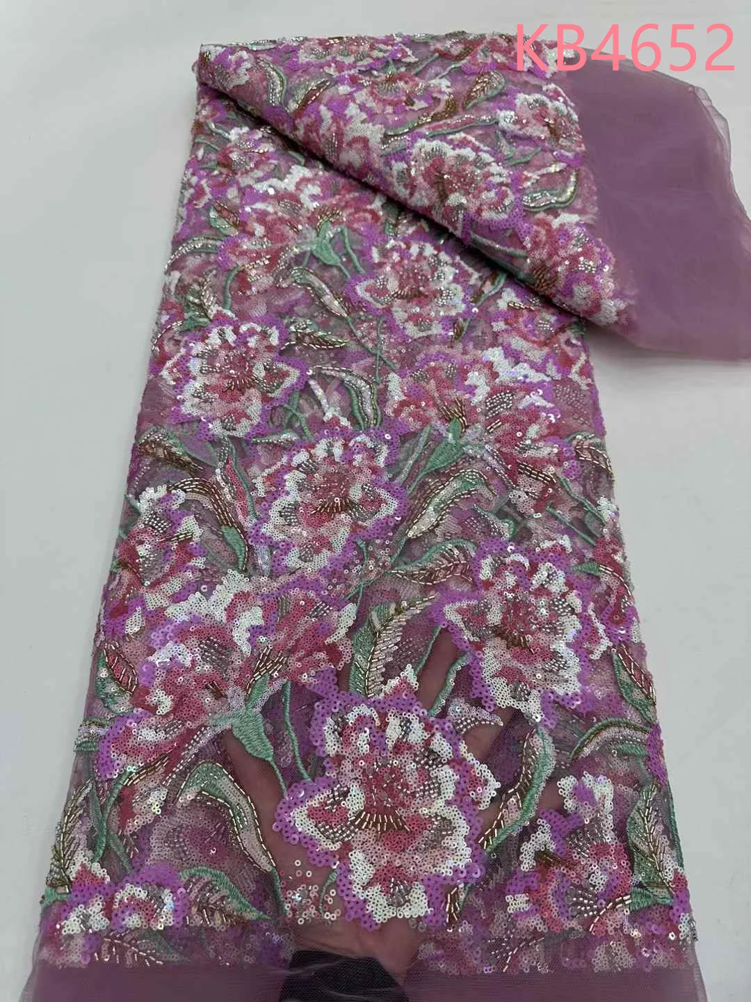

3D Flower Lace Fabric African Fabric Lace High Quality 2025 Purple Lilac Fabric Embroidered Fabrics Of 5 Yards For DIY KB4652