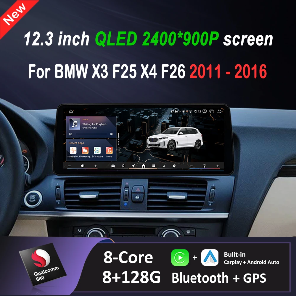 Android 15 for BMW X3 F25 X4 F26 2011 - 2016 CIC NBT System QLED Screen Car Radio Video Multimedia Player Wireless Carplay 4G