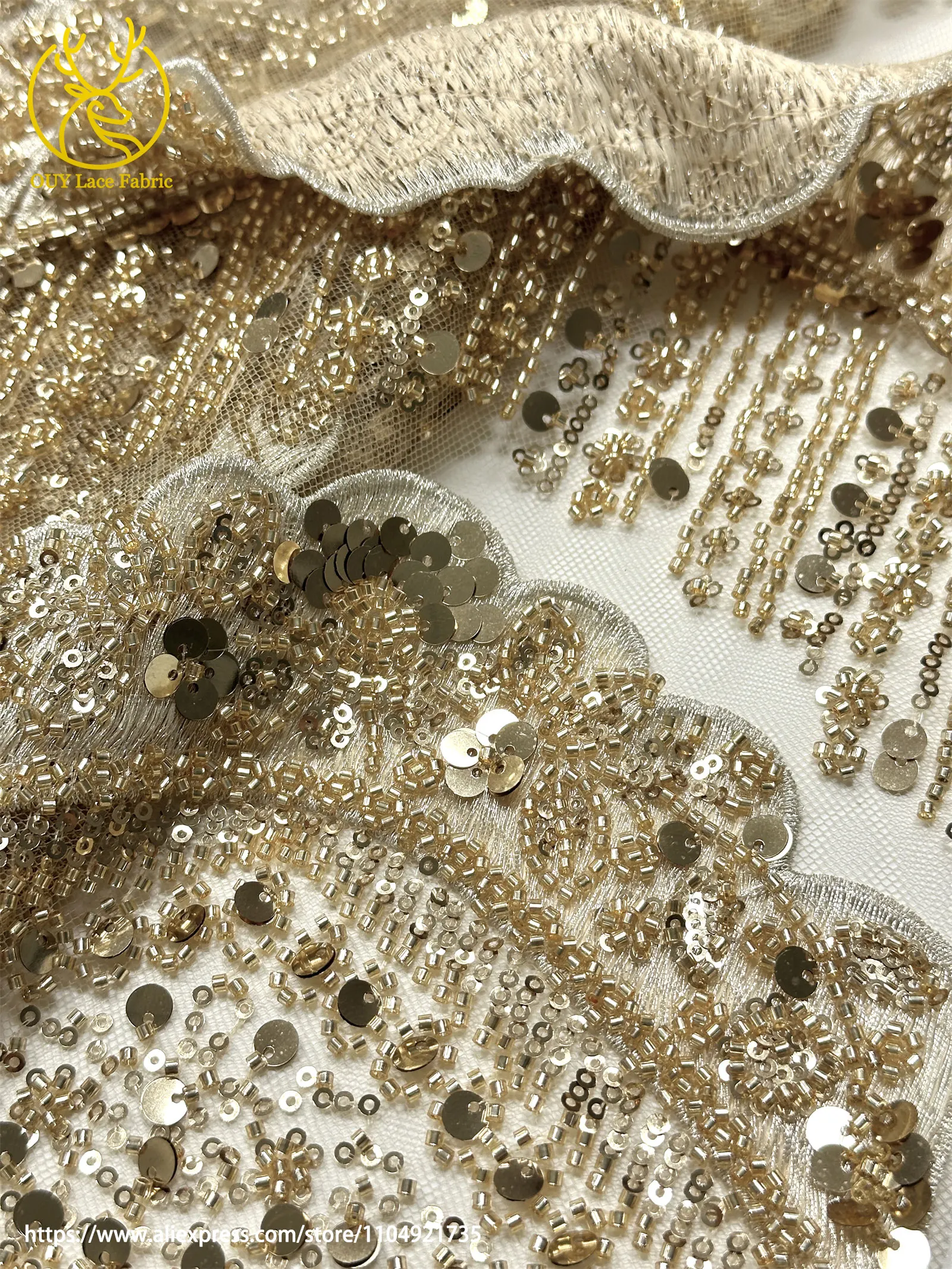 3D Luxuriöser Afrikanischer Stickerei-Spitzenstoff 2026 Hochwertiger Französischer Perlen-Pailletten-Spitzenstoff für Brautkleider und Festkleider – Detail 17