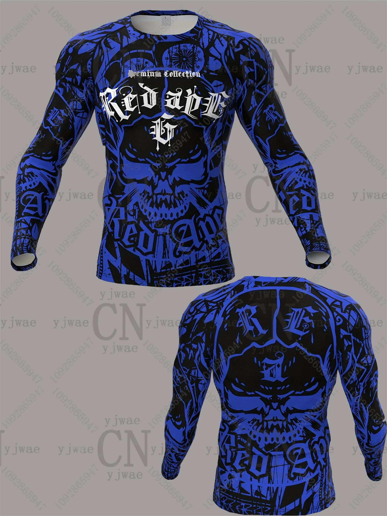 الرجال سريعة الجافة تنفس رياضي كم طويل تي شيرت ثلاثية الأبعاد الجمجمة طباعة في الهواء الطلق تشغيل اللياقة البدنية سترة رياضية علوية الخريف تي شيرت رجالي #3