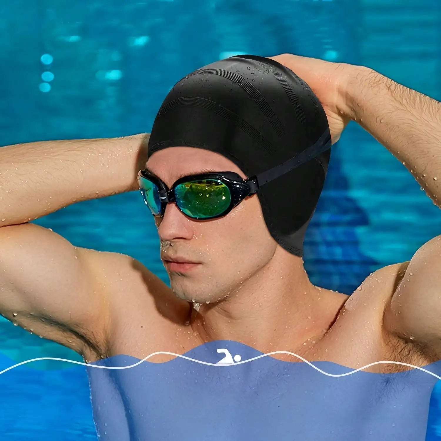 

Silicone Waterproof Swimming Cap With Ear Protection, Waterproof, Handwashable, High Elasticity Fitting Head Shape Unisex Swimming Cap, Suitable For Long/Short Hair, For Swimming, Competition, Aquatic Sports, Ideal Gift For Swimming Lovers, Men/Women Swim