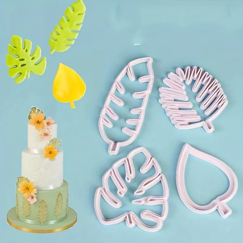 4pcs Tropical Leaf Molds, Sugar Turning Cake Molds  Biscuit Molds  Cookie Molds, Decoration Tools, Baking Household