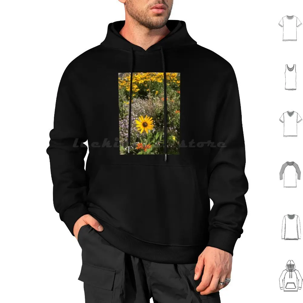 Wild Flowers Hoodies Long Sleeve Wild Flowers Yellow Green Purple Plants Nature Orange