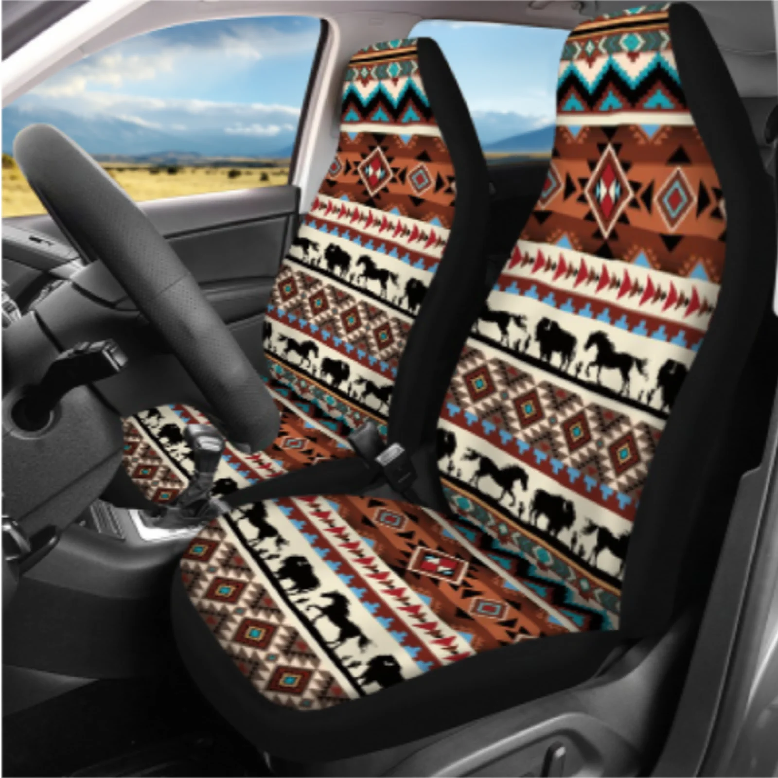 Coloranimal Bison Set of 14 Auto Seat Covers Soft Removable Car Seat Covers Full Set Compatible with Cargo Vehicles Auto
