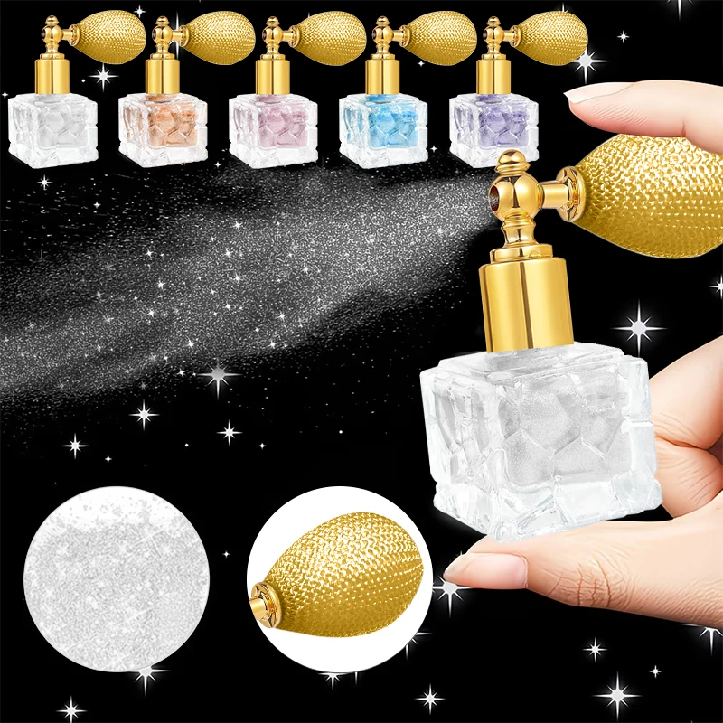 Airbag Glitter Powder Spray Bottle Multi-Use Sparkling Sequins Shimmer Highlighter Mist Long Lasting Shiny Glitter for Hair Face Body Skin Festival Halloween Carnival Concert Cosplay Party Stage Makeup Cosmetic