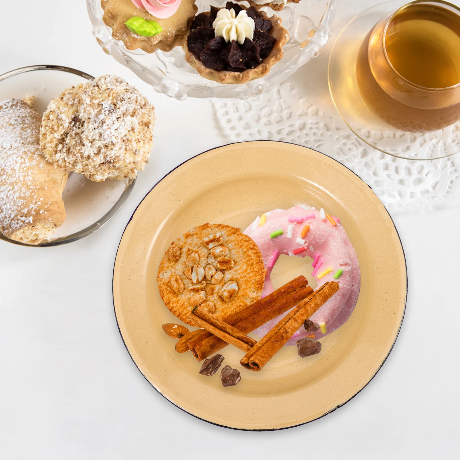 

4Pcs Enamel Plates Retro Smooth Food Serving Tray Fruit Cake Salad Dish Household Kitchen Essentials