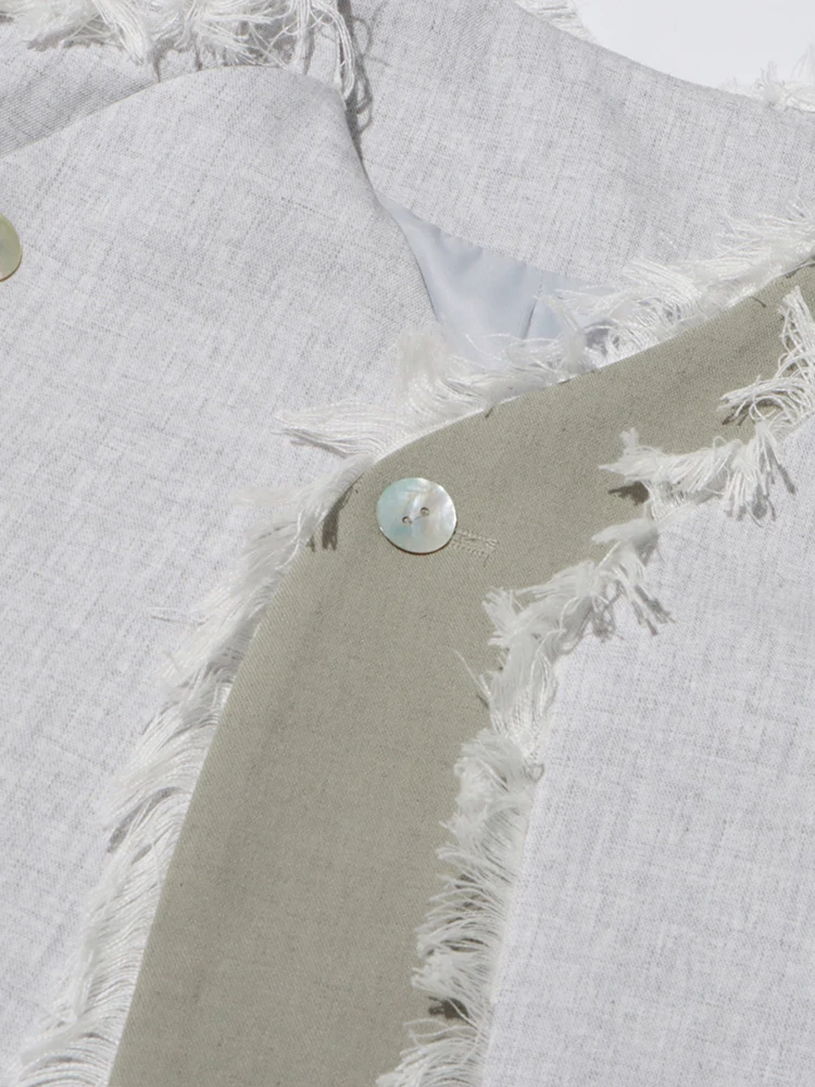 Hit Color Asymmetric Casual Jacket For Women V Neck Long Sleeve Spliced Button Slimming Casual Coats Female Fashion