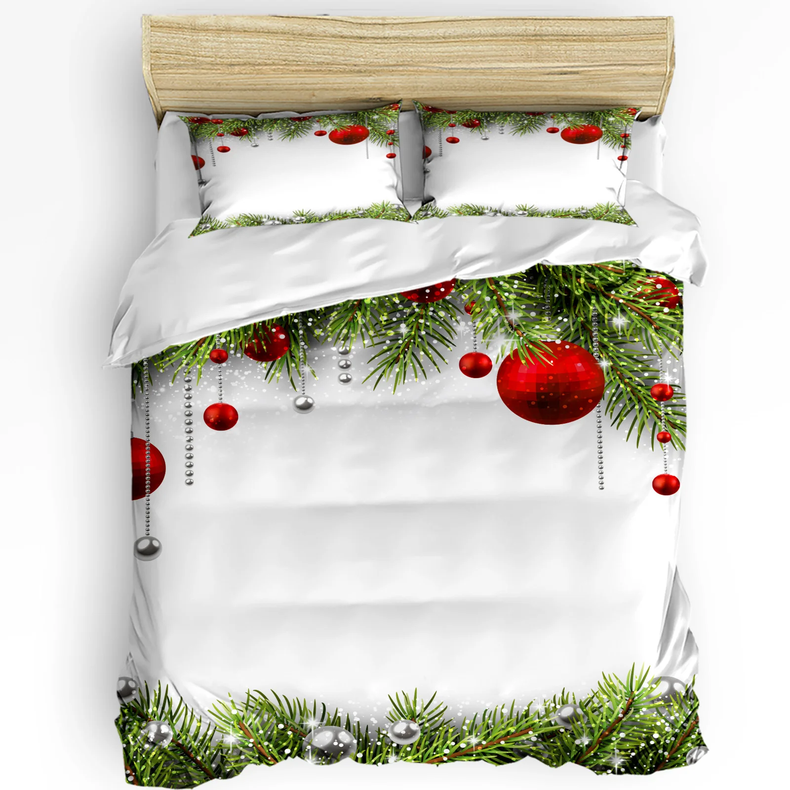 3pcs Bedding Set Christmas Tree Decoration Ball White Home Textile Duvet Cover Pillow Case Boy Kid Teen Girl Bedding Covers Set