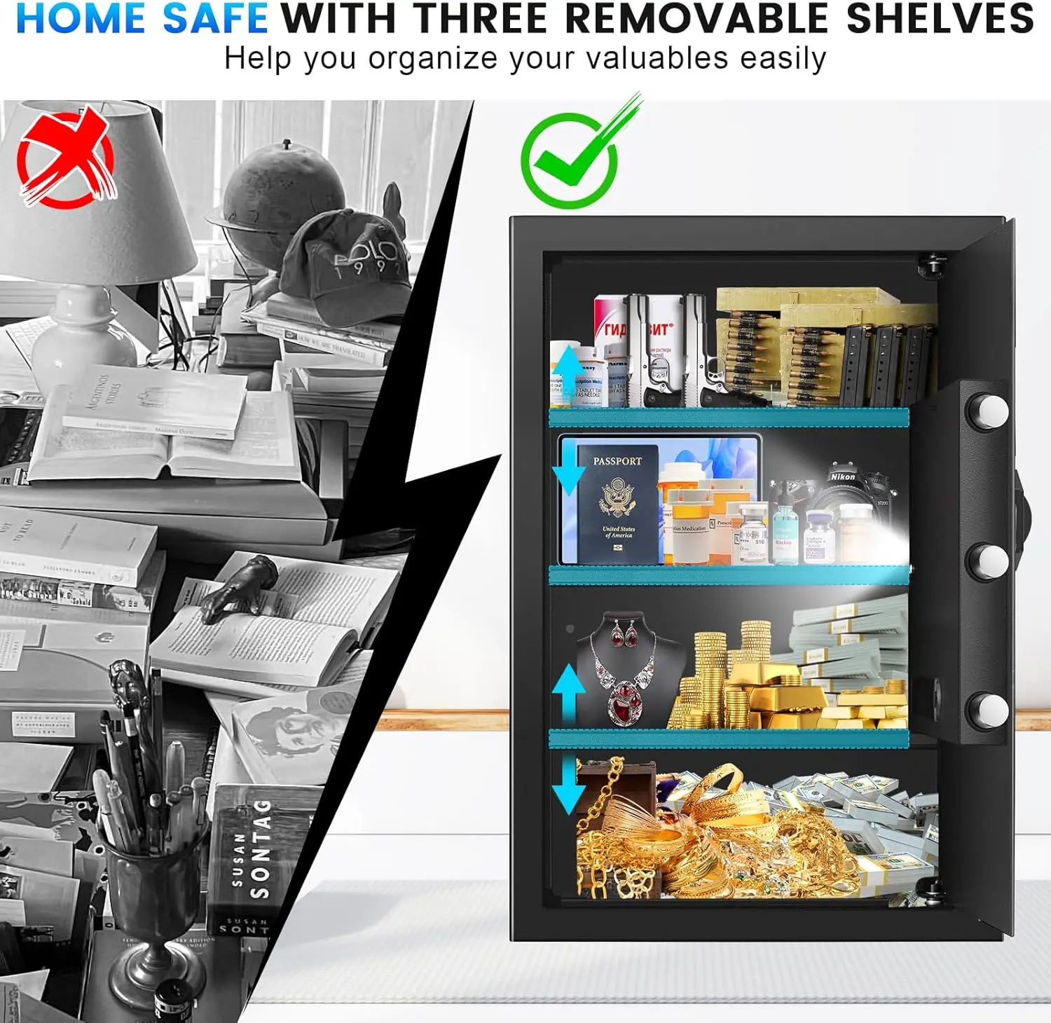 5.0 Cuft Fireproof Safe for Home Use, Digital Home Safes with Programmable Keypad, Spare Keys and Alarm System, Security Safes B