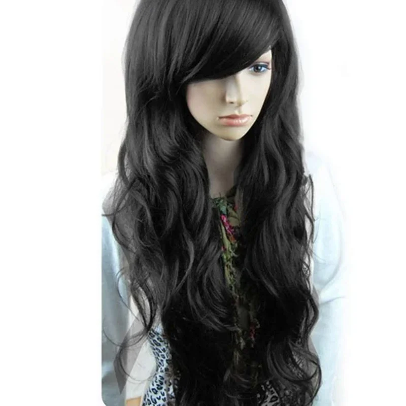 Women girl's sexy long fashion cosplay curly full wavy wig hair extension