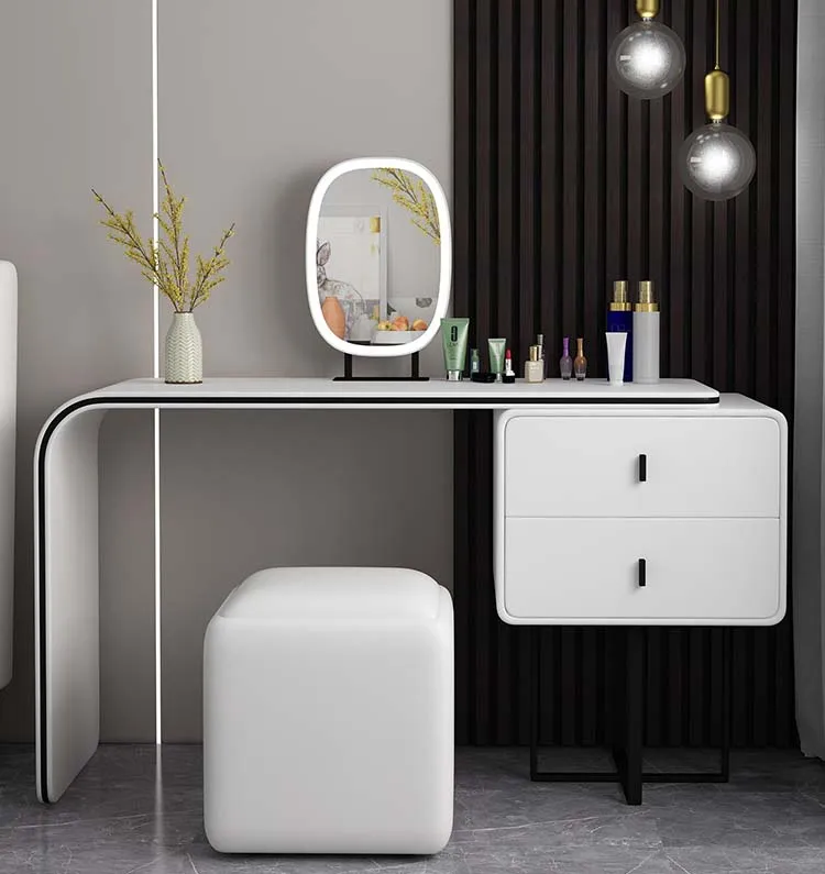 forHot Sale Bedroom Furniture Tocador con espejo y luz Dressing Table Set with Mirror and Chair