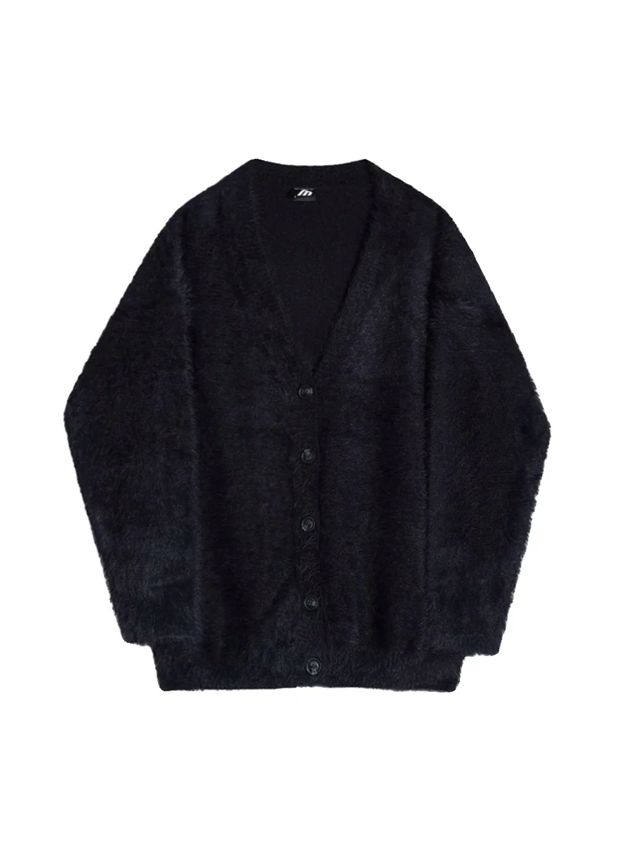 Faionable Men's Knitted Open Cardigan Coat Mink Velvet V-Ne Loose Winter Outerwear Casual Sle Long Sve Sweatirt