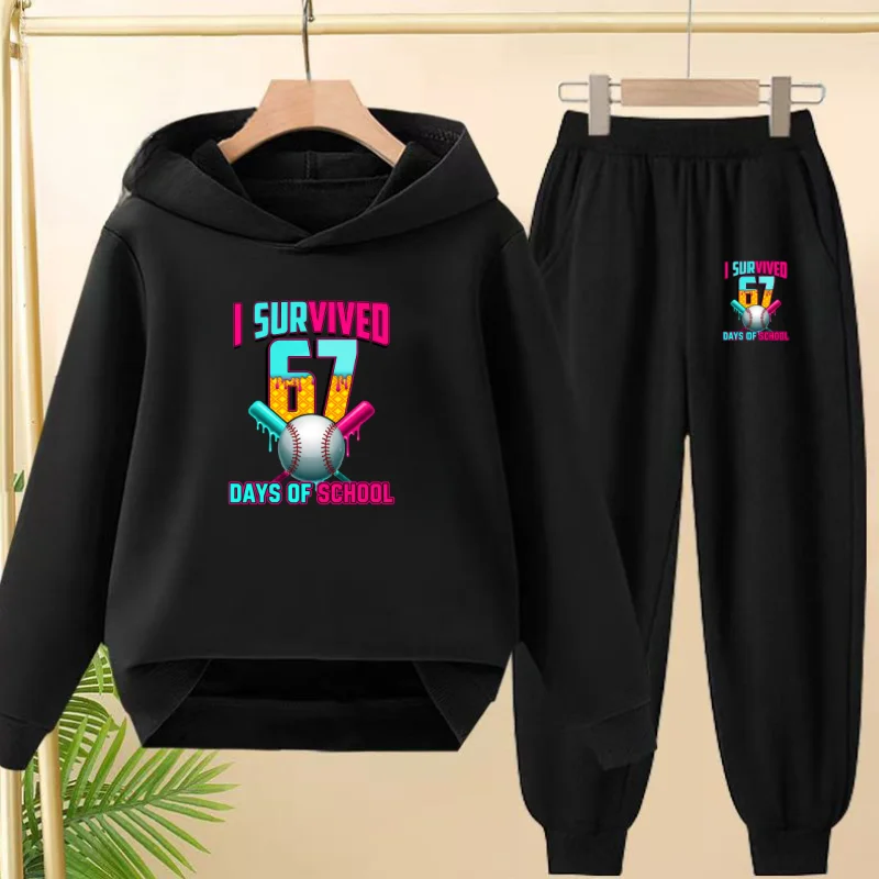 

67 Children Coat 2 Piece 3-12 Age Boy Girl Comfort Leisure Hoodie+Trousers Pullover Hooded Autumn Winter New Style Sportswear