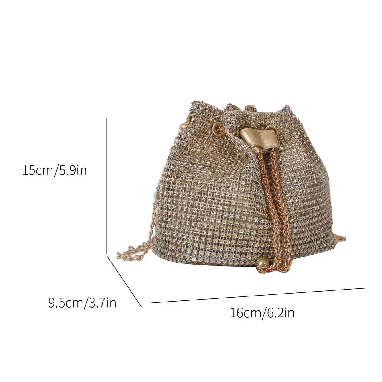 Glitzernde Strass-Umhängetasche für Damen, Kordelzug-Beuteltasche, Multifunktionales Formelles Design für den täglichen Arbeitsweg – Detail 6