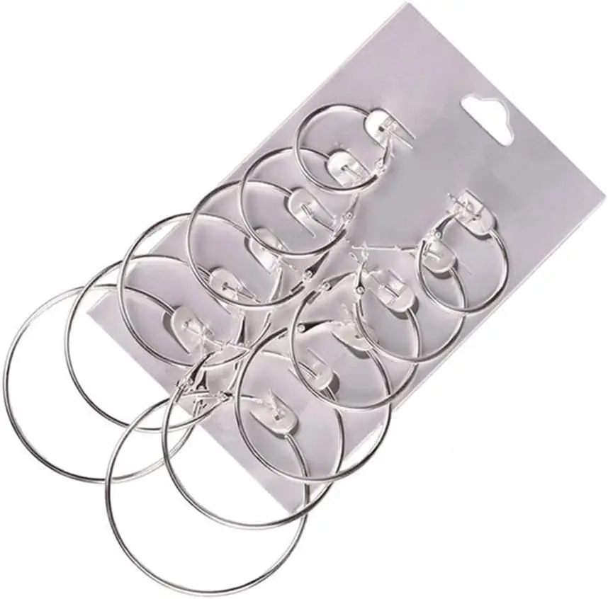 Par de pendientes de aro en tono plateado para mujer, elegante conjunto de joyería con aretes