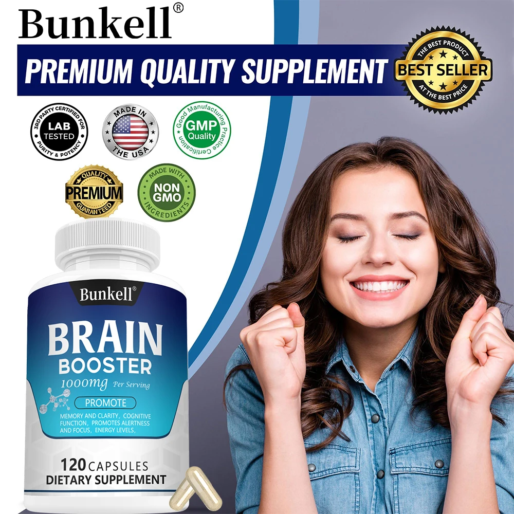 Premium Brain Supplements - Nootropics Brain Booster, Focus, Clarity, Memory, Concentration & Improved Mood - Vitamins, Choline