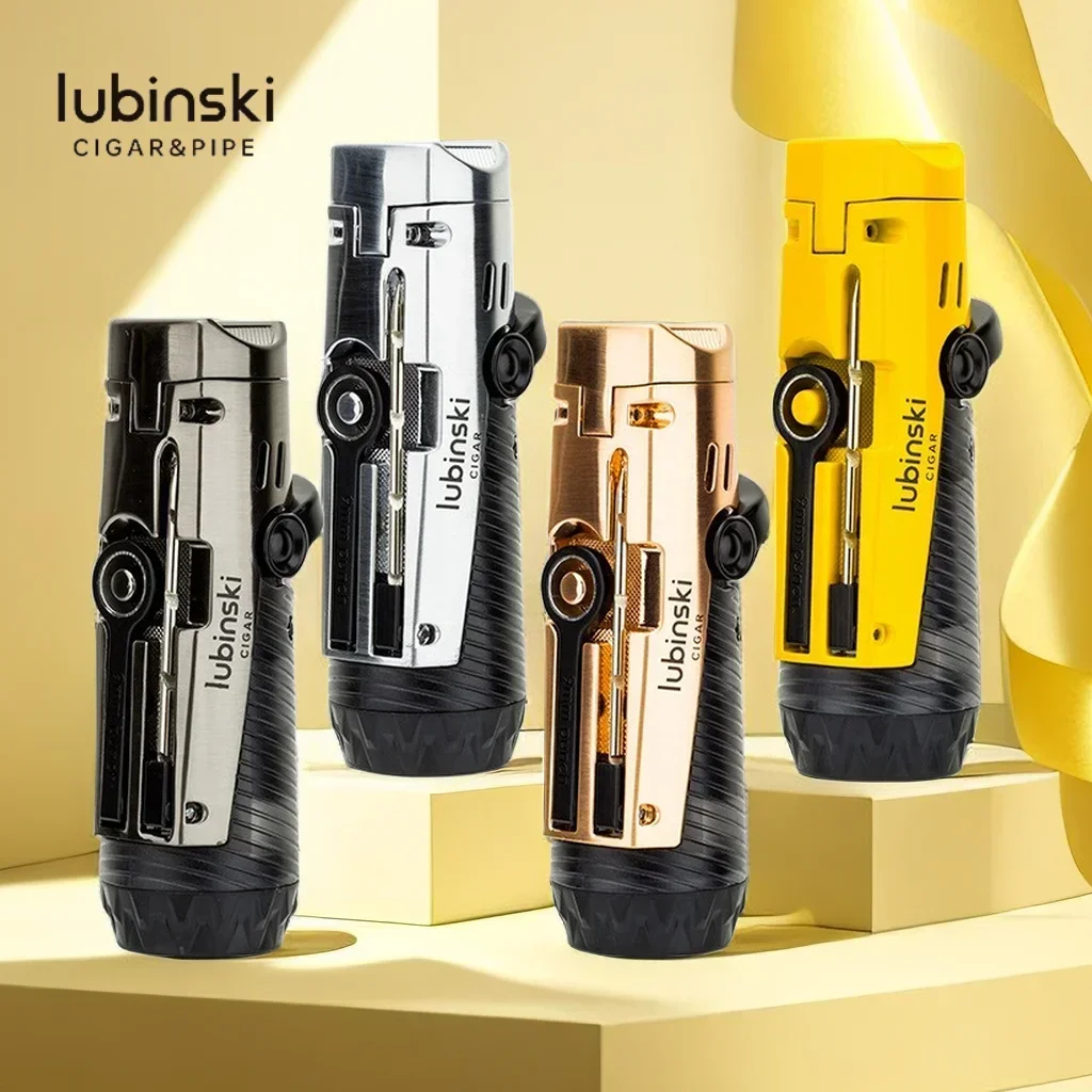 LUBINSKI Multi-functional cigar lighter opener cigarette holder design straight blue flame Cigarette accessories High-end gifts