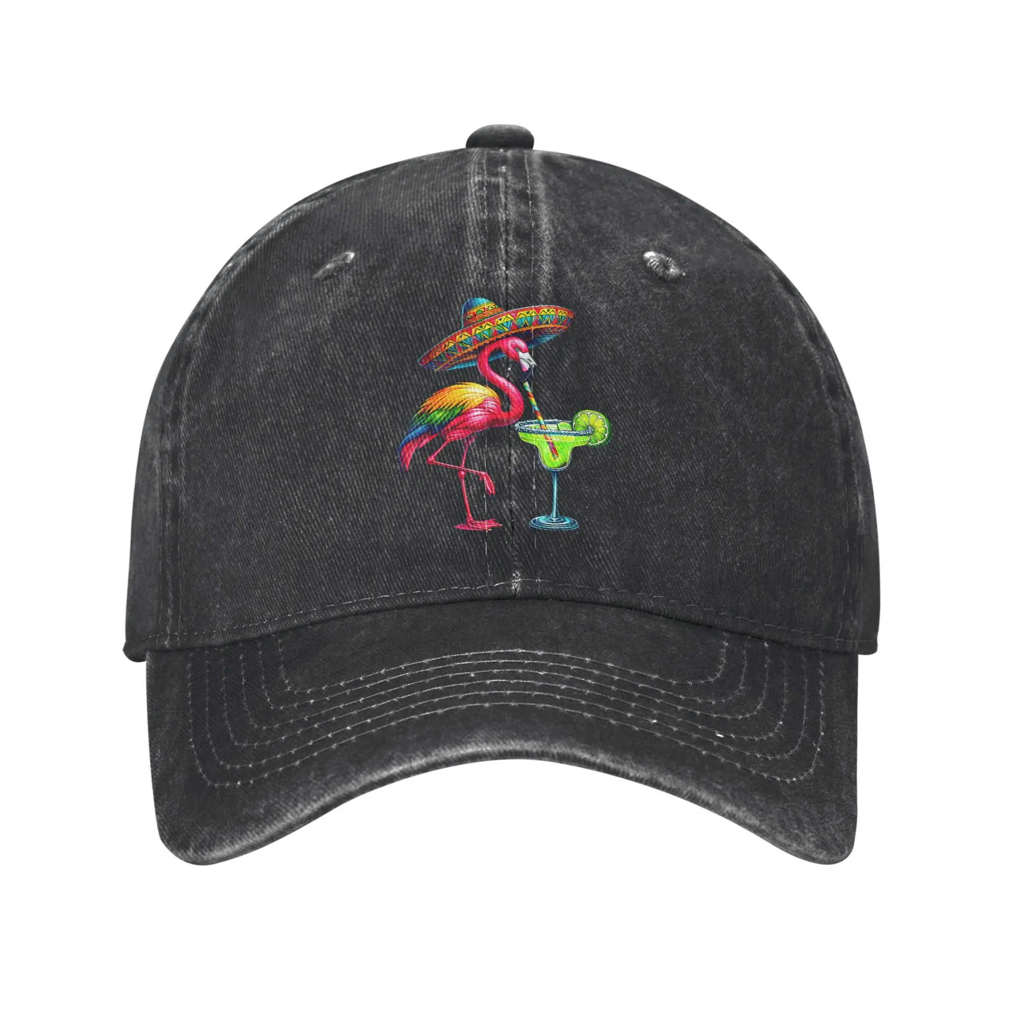 Flamingo Drinking Mexican Unisex Baseball Caps Cinco De Mayo Distressed Washed Hats Cap Outdoor Adjustable Fit Snapback Cap