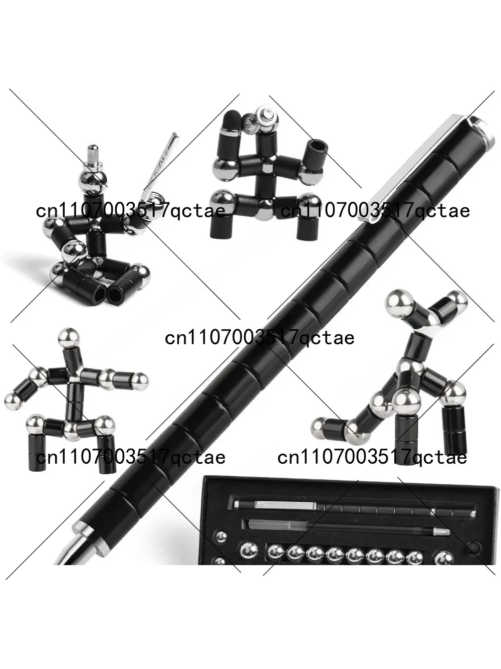 Fun and versatile magnetic pen, strong magnet desktop decompression magnetic pen (12 beads 2 capacitor head 13 magnetic ring)