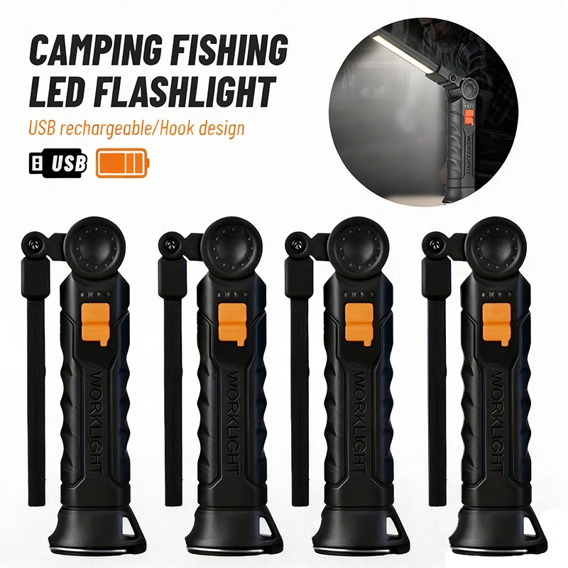 Tragbare COB-LED-Taschenlampe, USB wiederaufladbar, Arbeitsleuchte, magnetische Lanterna-Hängelampe mit eingebauter Batterie, Camping-Taschenlampe