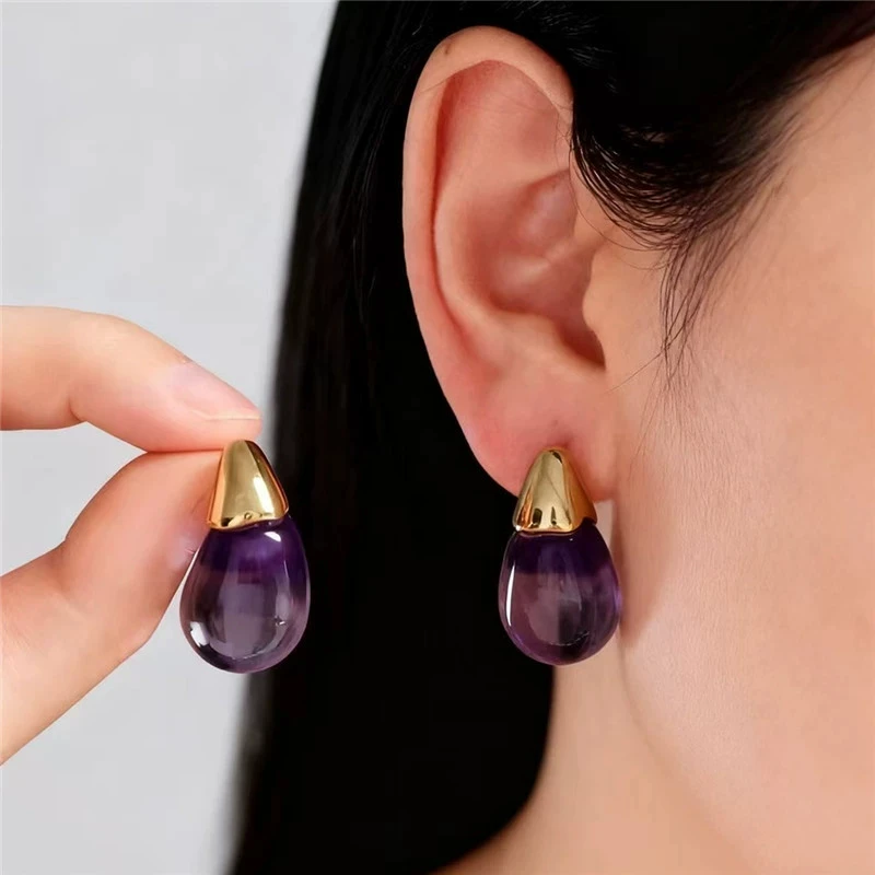 New Water Droplet Resin Acrylic Pendant Earrings for Women Europe America Transparent Colorful Simple Trend Brincos Jewelry Gift