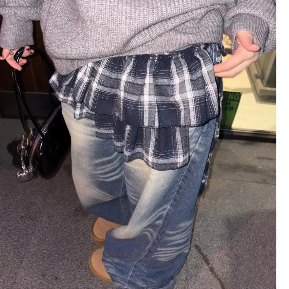 레트로 더블 레이어 격자 무늬 짧은 스커트 한국어 a 라인 레이어드 스커트 Y2K 앞치마 랩 스커트 봄 새로운 넥타이 매운 소녀 앞치마 새로운