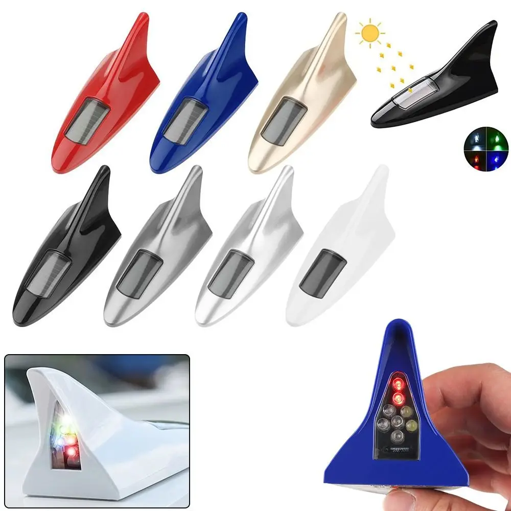 Solar Energy Charging Car Shark Fin Antenna 8 Light Effects 4 Light Colors Solar Car Antenna Energy Saving Strobe Flash Mode